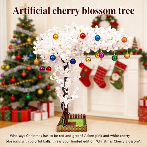 Big Artificial Cherry Blossom Trees 6.7ft White for Home Decor Indoor Outdoor,Arbol De Cerezo Artificial Grande,Faux Fake Cherry Blossom Tree for Office HotelGarden Party Wedding - color: White, size: 6ft 7in