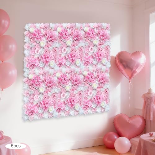 12 Pcs Artificial Flower Wall Panels Silk Dahlia Rose 3D Faux Flower Backdrop Panels Background Decorative for Wedding Celebrations Festive Party Home, 23.62 * 15.74in (Pink-8) - color: Pink-8