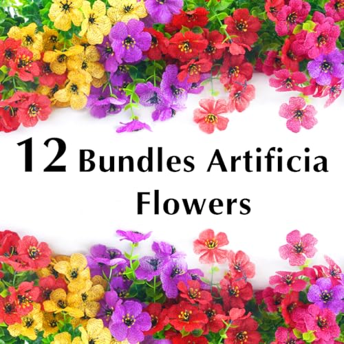 Artificial Flowers for Outdoors, 12 Bundles Outdoor Faux Plants,Uv Resistant Artificial Fake Flowers Plants, Realistic Spring Decor for Porch, Patio, Yard (RedYellowPurple) - color: Redyellowpurple