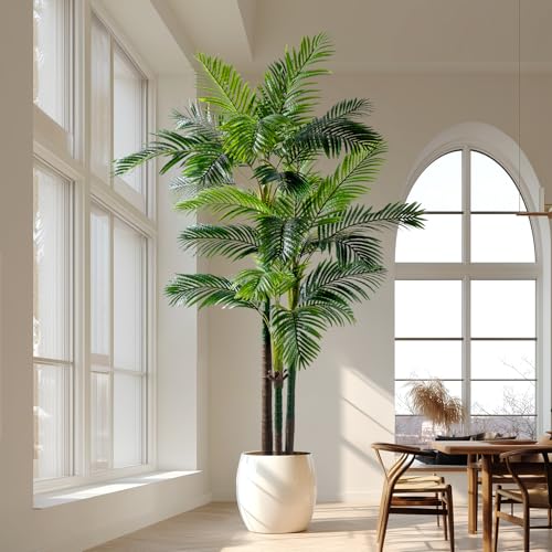 Erimda 8.2FT Artificial Phoenix Palm Tree Artificial Plants Indoor Outdoor Large Faux Coconut Silk Palm Tree Tropical Fake Tree Faux Sago Palm Plant for Modern Farmhouse Yard Outside Patio Poolside - color: Golden Cane Palm Tree, size: 8.2FT