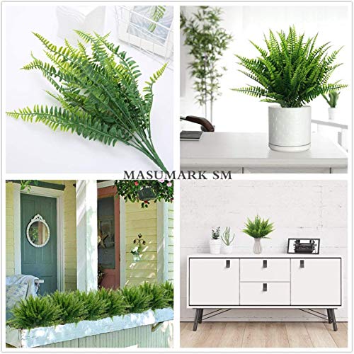 Fake Plants Artificial Shrubs, Plastic Greenery Grass Bushes Foliage Home Garden Christmas Decorations Office Kitchen Room House Outdoor Indoor Wedding DIY Decor Decoration Planter Filler - 6 Pack - color: Boston Grass/ 6 Pack