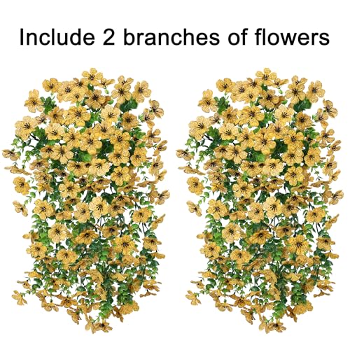 INSPRING Artificial Flowers Fall Faux Outdoor Outside Plants, 2 PCS Fake Silk UV Resistant Look Real Yellow Daisy Trailing Vines for Front Door Porch Planter Urn Patio Balcony Decoration - color: Yellow