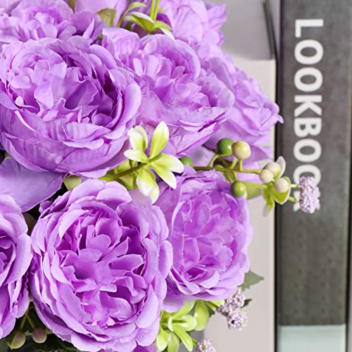 Artificial Peonies Silk Flowers, Purple Faux Peony Bouquet 4 Bundles Florals Arrangements Decor for Farmhouse Home Boho Wedding Table Centerpiece, Fake Plastic Flowers Bulk for Vase Decoration Purple - color: Purple, size: 4PCS