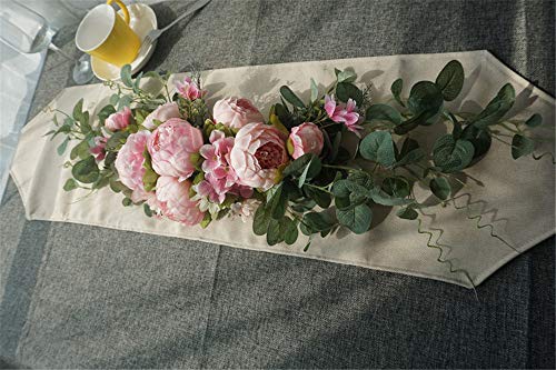 H&S BRIDAL Wedding Arch Flowers, 30 Inch Rustic Artificial Floral Swag for Door Lintel, Green Leaves Rose Peony Sunflowers Table Centerpieces Home Decoration - color: Pink2
