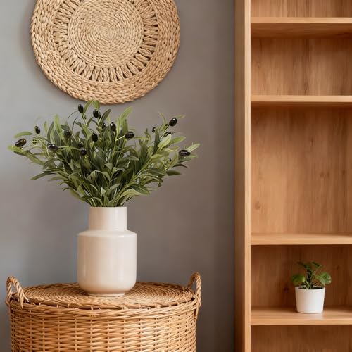 5 Pcs Faux Olive Branches - 18.5 Inch Artificial Olive Tree Branches with Fake Olives & Green Stems, Decorative Fake Branches for Home Decor, Wedding Centerpieces