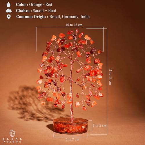 Carnelian Crystal Tree of Life Birthday Gifts for Women, Men, Friends, Handmade Chakra Healing Crystals Tree for Home Office Decor, Positivity, Good Luck, Money, Unique Gifts for Her Mom, Sister, Dad - color: Orgone Base Carnelian Crystal Tree