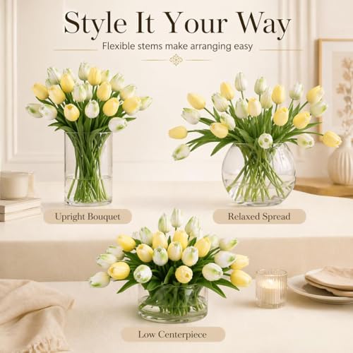 MACTING 30 PCS Artificial Tulip Flowers 13.7" Real Touch Fake Flowers Faux PU Tulips for Floral Arrangement Table Centerpieces Kitchen Home Indoor Mothers Day Summer Decorations,Mix Green - color: Mix Green