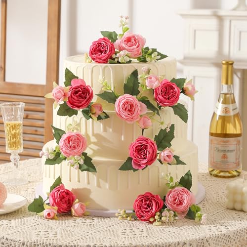 Luyue 2 Packs Pink Peonies Artificial Flowers Faux Peony Bouquet Fake Pink Flowers for Vase Silk Floral Arrangements for Table Centerpiece Wedding Decoration Indoor Home Decor - color: Mixed Pink-2pcs