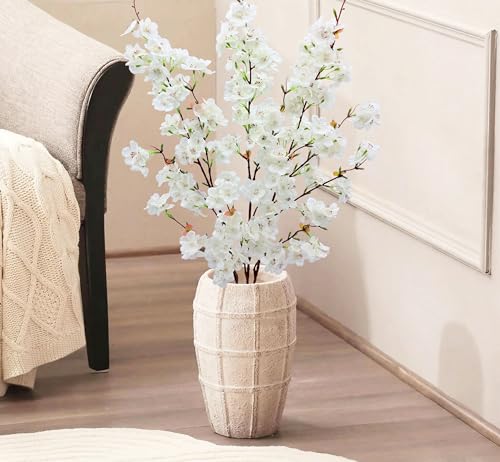 3PCS Artificial Cherry Blossom Flowers Branches 42" Long Stem White Silk Cherry Blossom Tree Faux Cherry Blossom Tall Fake Flower Arrangement for Spring Summer Wedding Indoor Outdoor Decor