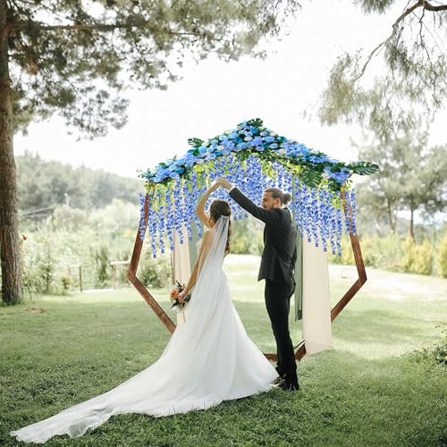 WEISPARK Fake Hanging Flowers - 12 Pieces 3.75 Feet/Piece Artificial Wisteria Vine Ratta Hanging Garland Silk Flowers for Home Party Wedding Decor (Royal Blue) - color: Royal Blue