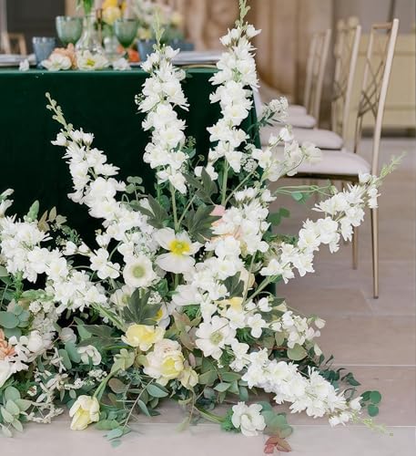 White Delphinium Artificial Flowers,8PCS Long Stem Silk Larkspur Flowers 33.5'' Faux Delphinium Stems for Tall Vase Home Wedding Table Decor(White) - color: White