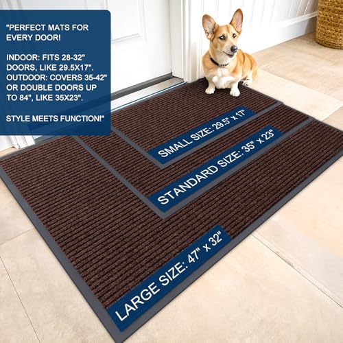 OLANLY Front Door Mat Indoor Outdoor Entrance, Waterproof Heavy Duty Doormat, Fade Resistant, Low Profile, Easy Clean Patio Porch Welcome Floor Mats for Entry, 29.5x17, Brown - color: Brown, size: 29.5" X 17"