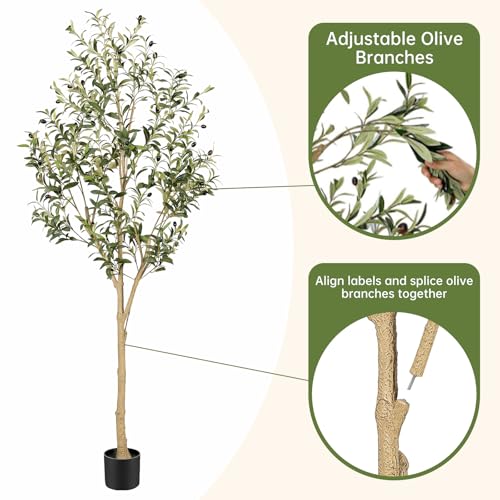 Realead Artificial Olive Tree 6FT - Tall Faux Olive Tree with Realistic Leaves and Natural Trunk - Indoor Fake Olive Tree with Black Pot - Artificial Trees for Home Office Living Room Decor - size: 6ft