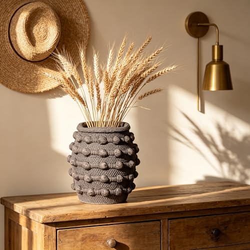 Rustic Farmhouse Vase, Boho Brown Vases for Pampas Grass Small Textured Knotted Vase for Flowers Decorative Cement Floral Vases for Home Decor, Living Room, Dining Table - color: Brown
