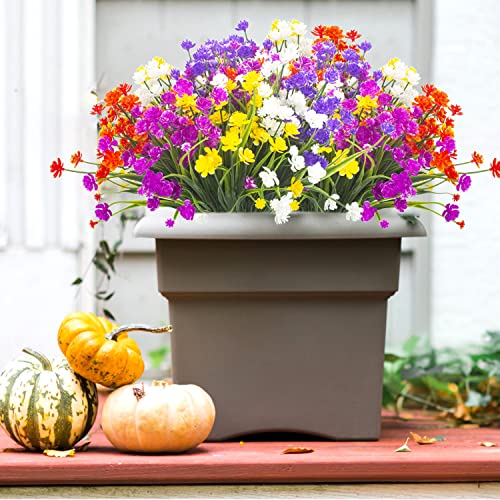 Grunyia Artificial Flowers, 20 Bundles Outdoor Fake Flowers for Decoration UV Resistant Faux Plastic Plants Garden Porch Window Box Décor (Mix) - color: Mix