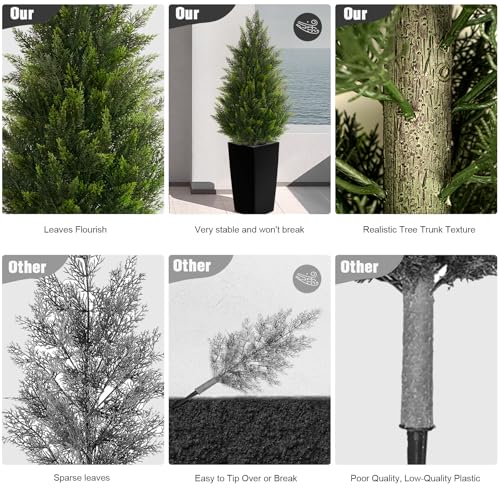4FT Tall 2 Pack Artificial Cedar Topiary Trees with Compact Pyramidal Shape, Realistic Faux Cypress in Square Black Pot with Fillable Water Bag, Outdoor Evergreen for Front Porch Garden Home Decor - color: Black-pyramid Topiary, size: 4ft-2pack