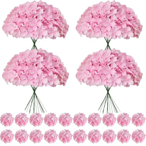 100 Pcs Faux Pink Hydrangea Artificial Flowers Bulk, Fake Silk Hydrangea Flowers Heads with Stems for Wedding Decorations Garden Party Baby Shower Porch Home Decor Table Centerpieces - color: Pink, size: 100 Pcs