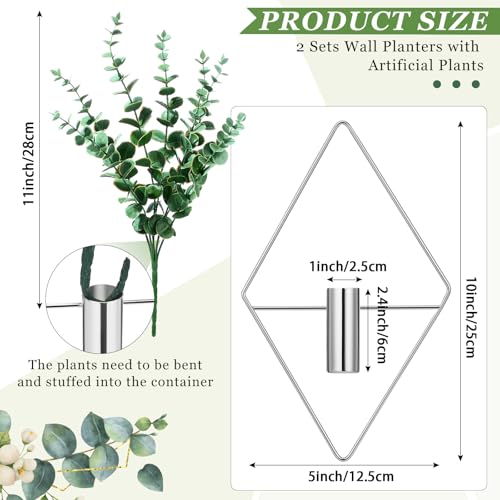 Canlierr 2 Pieces Wall Decor Hanging Planters with Artificial Plants Metal Hanging Vase Indoor Plants Holder Modern Boho Wall Art for Bathroom Bedroom Living Room Decor(Silver, Eucalyptus) - color: Silver, size: Eucalyptus