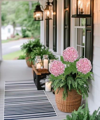26" Artificial Hydrangea Flower with 6.6" Large Bloom, Realistic Gradient Silk Flowers, Faux Hydrangeas for Home Wedding Centerpiece Decor, Big Petal Fake Floral Arrangement, Indoor Outdoor Display - color: Pink, size: 3PCS
