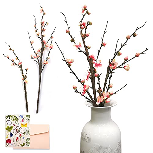 SNAIL GARDEN Artificial Plum Blossom Branches, 2 Sizes - 33.5 & 21.2" Faux Silk Flower Bouquet with Blooming Flowers & Buds for Home Table Decor, Vase Fillers Centerpiece