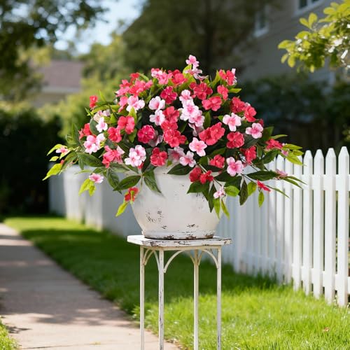 Hommyea Artificial Flowers for Outdoor, 2 Bundles UV Resistant Fake Plants Decoration Realistic Faux Silk Flowers No Fade Plastic Flowers for Outside Planters Home Porch Patio Yard Garden Decor - color: Rose Pink