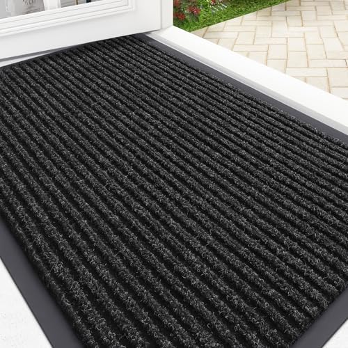 OLANLY Front Door Mat Indoor Outdoor Entrance, Waterproof Heavy Duty Doormat, Fade Resistant, Low Profile, Easy Clean Patio Porch Welcome Floor Mats for Entry, 29.5x17, Off-Black - color: Off-black, size: 29.5" X 17"