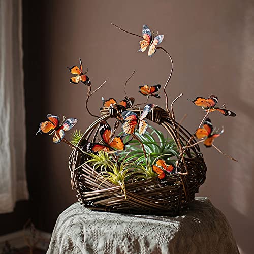 Artificial Butterfly, Silk Butterflys, Butterflies for Crafts for Floral Arrangements, 3D Butterfly Stakes Decor, Christmas Tree Decor, New Year Party Supplies - color: Yellow-5-pcs