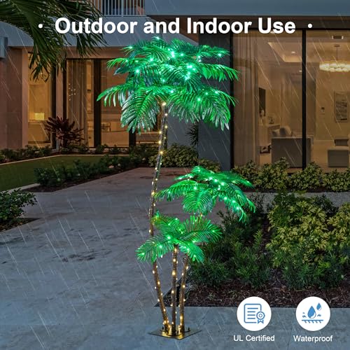 Lighted Palm Tree 6FT 3FT 2FT Artificial Palm Decor for Outdoor 203 LED Light up Fake Tree for Indoor Outside Patio Hawaiian Tiki Bar Decoration - size: 5ft 10in