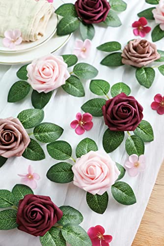 Artificial Flowers 50PCS Real Looking Blush & Dusty Rose & Burgundy Fake Roses with Stem for DIY Wedding Bouquets Centerpieces Baby Shower Party Home Decorations - color: Blush&dusty Rose&burgundy, size: 3"/50pcs
