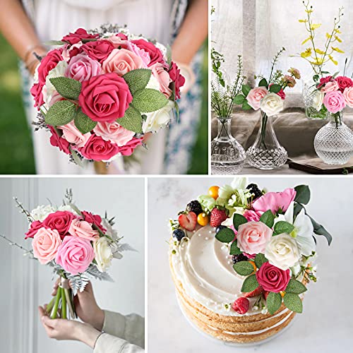 AmyHomie Artificial Flower Seriesa Red Rose 25pcs Real Looking Fake Roses w/Stem for DIY Wedding Bouquets Centerpieces Arrangements Party Baby Shower Valentines Day Christmas Tree Decorations - color: Seriesa Red