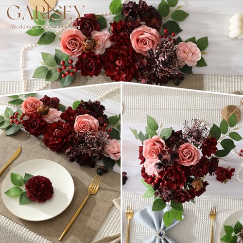 Garisey Artificial Flowers Combo Box Set Burgundy Silk Flowers for DIY Wedding Bouquet Arrangements Bridal Shower Party Home Decorations (Mature Burgundy) - color: Mature Burgundy