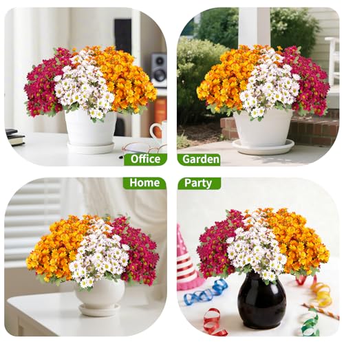 12 Bundles Artificial Daisies Flowers Outdoor Fake Plants White Gerber Daisy Fake Foliage Greenery Faux Plants for Graves Hanging Outside Planter Window Box Wedding Decoration - color: Rose Red