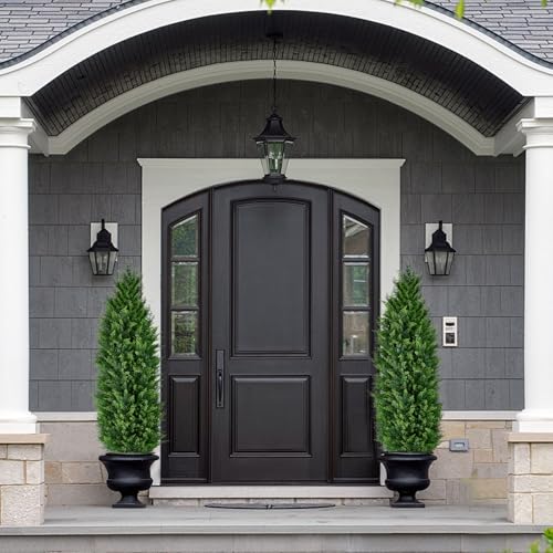 Artificial Cedar Topiary Trees, Set of 2 Lifelike Faux Pruned Cypress with Heavy-Duty Planters – UV-Resistant Outdoor Artificial Shrubs for Indoor/Outdoor Decor (40 Inches) - size: 40in