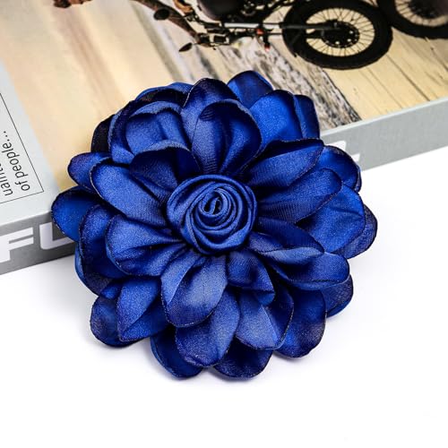 Dainty Satin Rose Flower Brooch Pins for Women Delicate Large Camellia Pins Shawl Clips Duckbill Clips Wedding Prom Banquet Party Jewelry Gift - color: Lapis