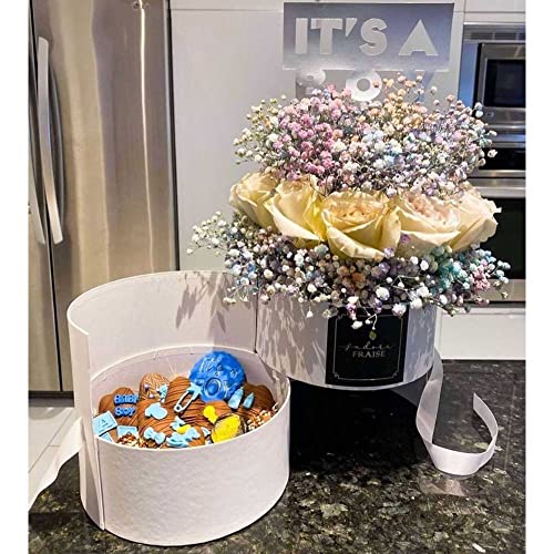 UNIKPACKAGING Premium Quality Round Flower/Gift Box 2 TIER w Lid, Size 7.8 dia x 7 inch for Luxury Arrangements (White) - color: White