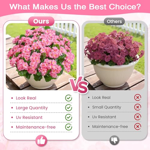 Alupssuc 8 Bundles Artificial Geranium Flowers UV Resistant for Outdoors | Silk Material, Real Touch, 18" Tall, 8 Bundles, 5 Stems Each, for Front Door Garden Porch Patio Planter, No Fade, No Watering - color: Ombre Pink
