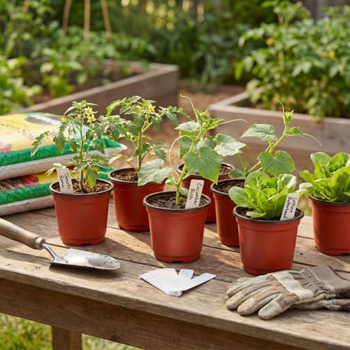 100 Pack 4 Inch Plastic Nursery Pots, Seed Starter Pots with Drainage Holes, Small Plant Containers for Seedlings, Seed Starting Flower Pots with 100 Plant Labels