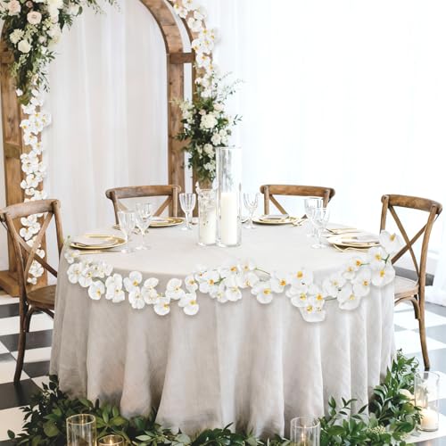 7.38ft White Orchid Garland Real Touch Latex Orchid Vine Hanging Artificial Orchids for Home Party Wedding Room Birthday Christmas Wall Arch Decor(White) - color: White
