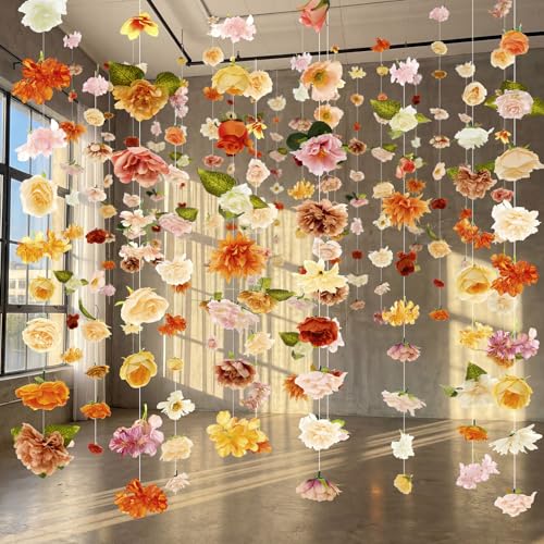 Suncalla 6 Pcs 35.46 ft Flower Garlands Backdrop Garden Party Decoration Artificial Wildflower Vines Fake Flower Vines Faux Silk for Wedding Bridal Wall Arch(Classic,Champagne) - color: Champagne