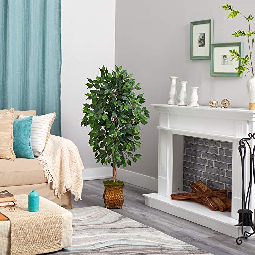 Nearly Natural 51in. Ficus Artificial Tree in Metal Planter