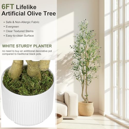 HZXGCP 6ft Artificial Olive Tree Indoor, Fake Olive Tree with White Pot, Faux Olive Tree with Dense Leaves & Realistic Fruits, Tall Artificial Plant for Home Living Room Office Entryway Decor - color: Olive Tree 6ft