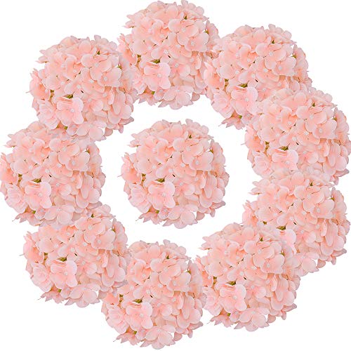 Silk Hydrangea Heads with Stems Artificial Flowers Heads for Home Wedding Decor,Pack of 10 (Peach Pink) - color: Peach Pink