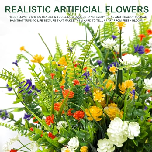 20 Bundles Artificial Flowers for Outdoors,Summer Spring Grass Camellia Fake Flowers Fern Plants Eucalyptus UV Resistant No Fade Greenery for Garden Porch Indoor Home Cemetery Fall Decor(Mix 6 Styles) - color: Mix 6 Styles, size: 20 Bundles