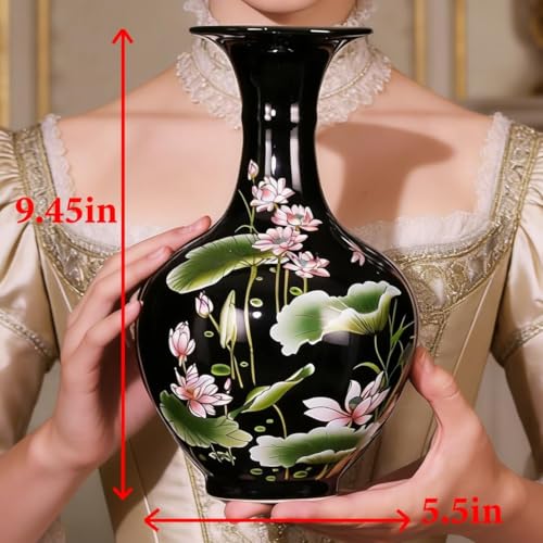 9.45'' China Style Decorative Vase, Classic Ceramic Vases for Art Home Decoration, Chinese Retro Porcelain Ceramic Vase with Base, Jingdezhen Ceramic Oriental Vase - Black - color: Black