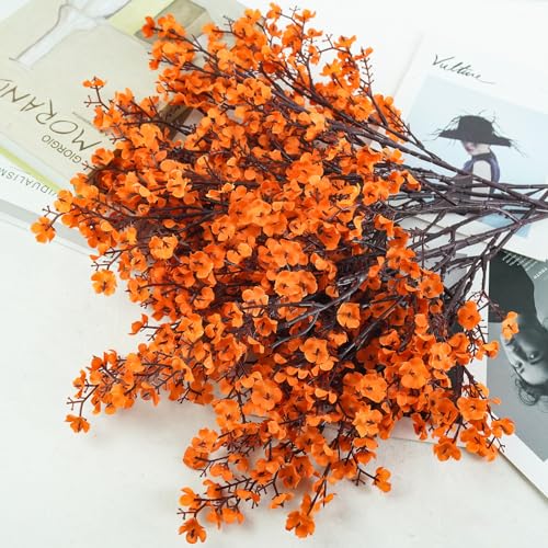Uieke 30Pcs Artificial Fall Flowers Babys Breath Flower Bulk Fake Orange Silk Flowers Artificial Gypsophila Bouquet Floral for Home Festival Wedding Party Décor - color: Autumn, size: 30PCS