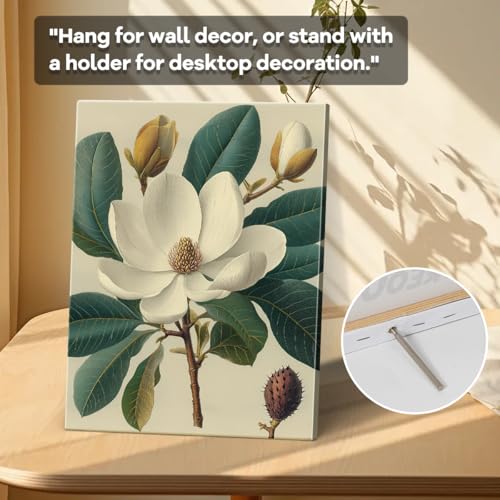 Magnolia Flower Wall Art, white magnolia bloom, botanical wall decor, laminated paper unframed canvas print, botanical poster artwork, for bedroom living room gift, 12x15 inch - color: Soft Pink Peony Glass Vase