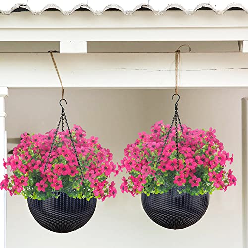 Grunyia 10 Bundles Artificial Flowers Outdoor UV Resistant Fake Flowers No Fade Faux Plants Garden Porch Window Box Decorating (Rose Red) - color: Rose Red