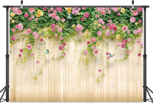 Floral Backdrop 3D Rosemary Flower with Butterfly, Pink, 10x8 Feet, Vinyl with Fabric, Indoor/Outdoor, Wedding/Birthday Party Decoration - color: pink, size: 5X3