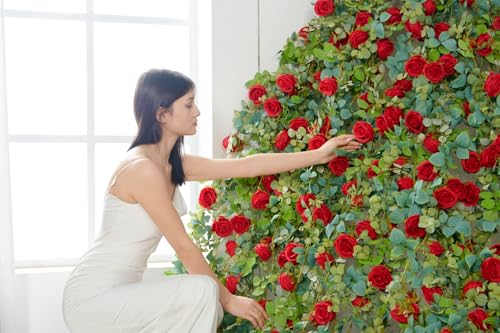 PONKING Flower Garland Artificial Rose Vine Flowers Hanging Fake Roses Vines for Wedding Birthday Party Valentines Christmas Room Wall Arch Decor, 2 Red Floral Garland Decorations, High Realistic - color: High Realistic Flower Red Vines 5.4ft