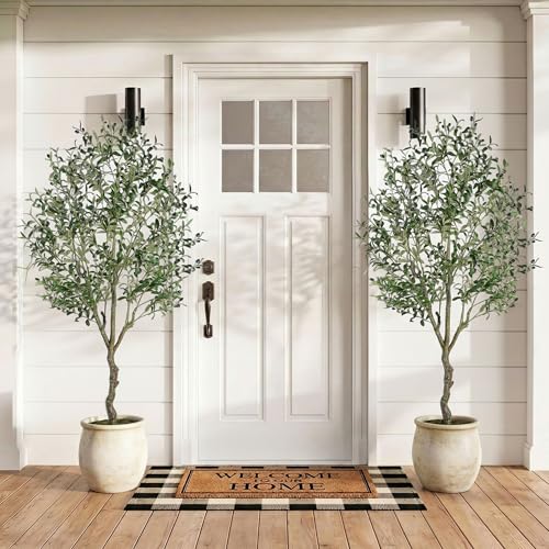Jocoevol Olive Tree Artificial Indoor 6FT，Tall Faux Olive Tree with White Planter，Realistic Artificial Olive Tree Indoor with Natural Trunk and Lifelike Fruits for Home Office Living Room - size: 6ft